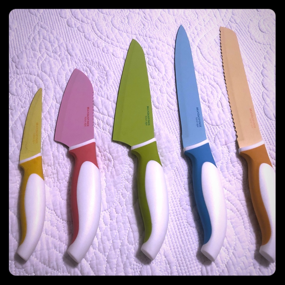 Coated steel blade knife set for kitchen